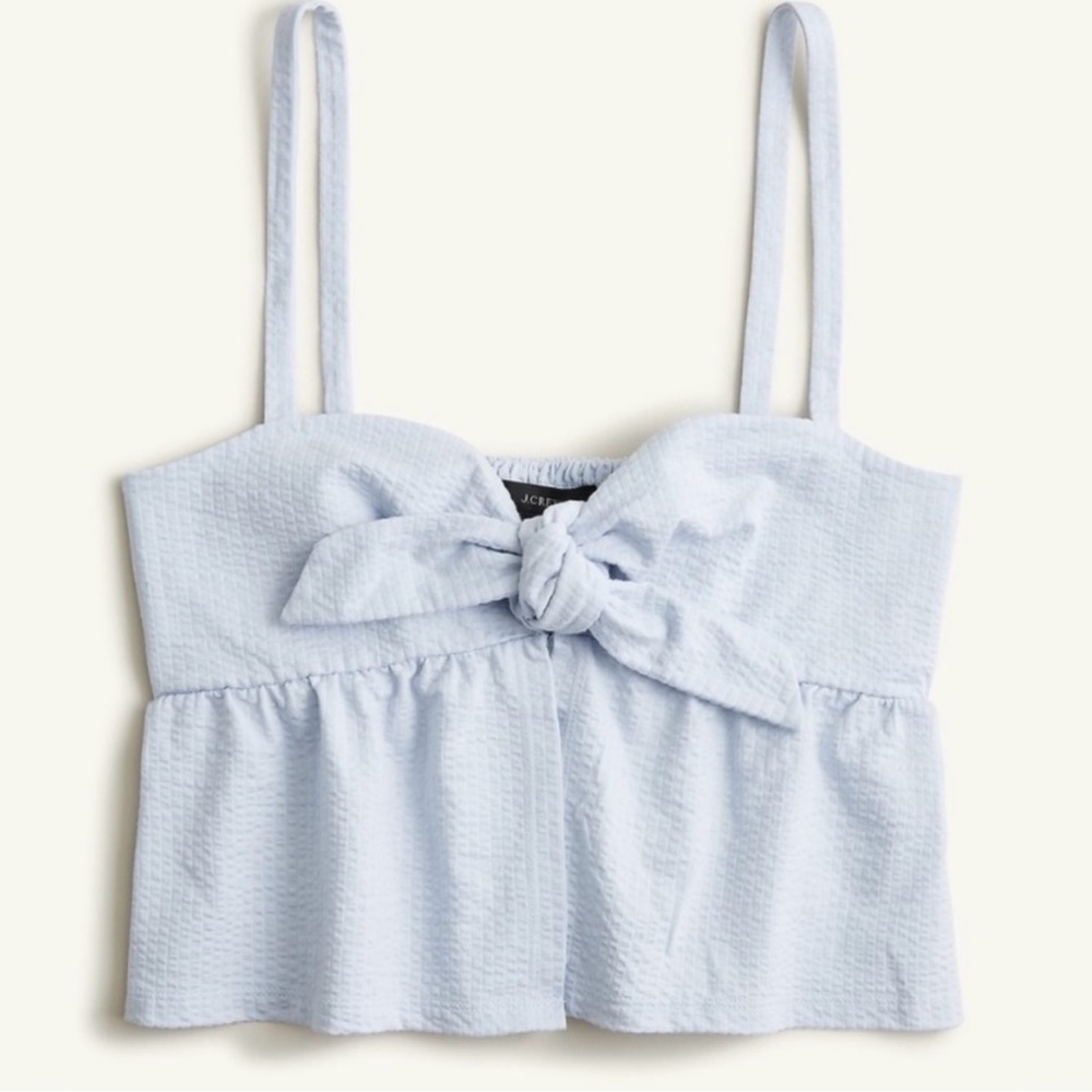 JCrew Seersucker Tie-Front Top Size Small